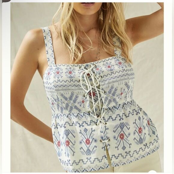 Anthropologie, forever that girl, Lace-up Peplum Tank NWT size medium - Picture 1 of 16
